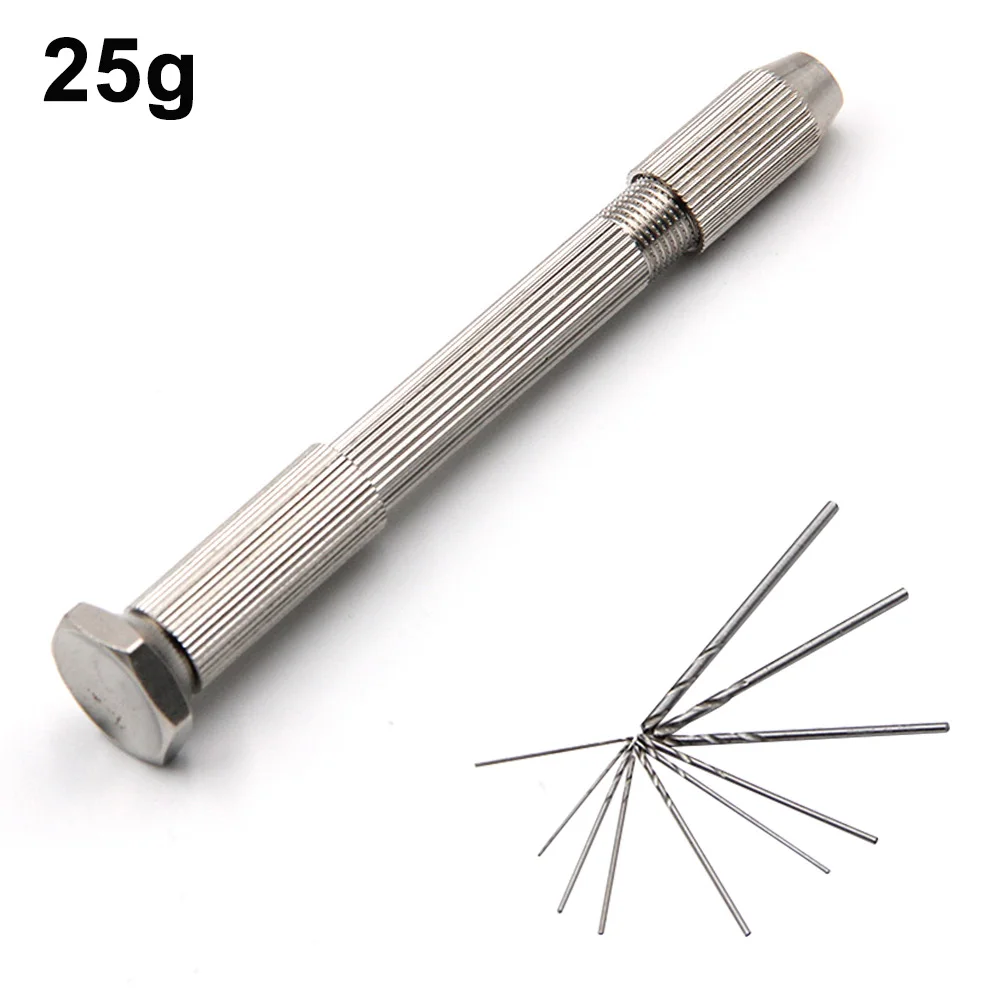 Silver Single Head Hand Twisted Drill Handle 10pc Small Tool Set DIY Hole Punching Art Play Amber Walnut Manual Hole Open