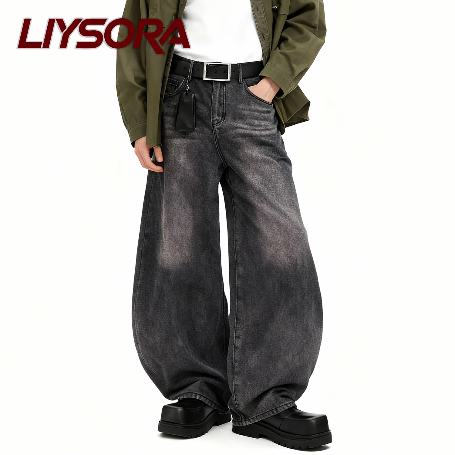 

American Retro Smoke Gray Baggy Machete Wide Leg Men's Jeans Korean Loose Casual Street Couple Straight Leg Denim Pants Unisex