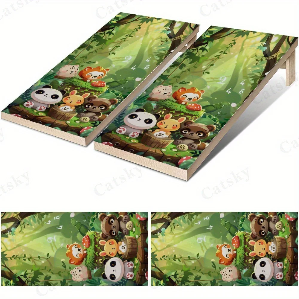 Forest Cute Pets Waterproof Cornhole Board Vinyl Wraps, PVC Outdoor Game Board Design, Perfect for Sports & Leisure Activities,