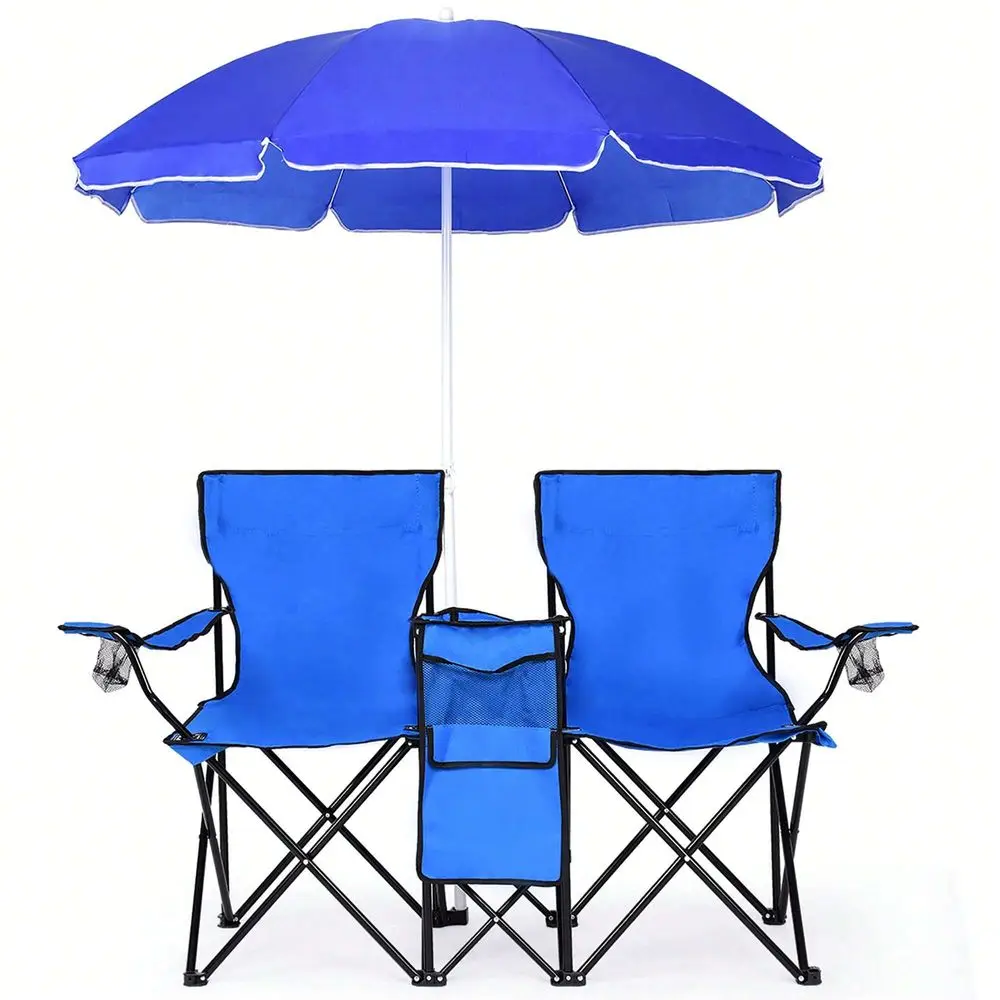

Picnic Double Chair W Umbrella Table Cooler Beach Camping Turquoise Black Red Gray