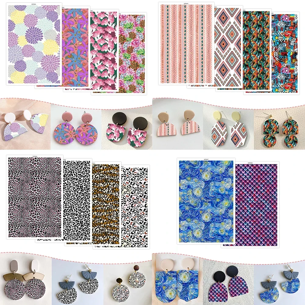 Floral Leopard Print Pattern Polymer Clay Watercolor Transfer Paper Pottery Earrings Jewelry Soluble Disposable Sticker Tools