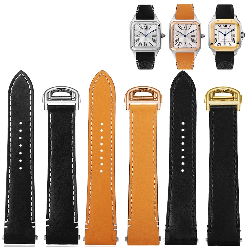 High Quality Quick release strap 21mm For Cartier new Santos Genuine leather men's Medium watch tape folding buckle watch band