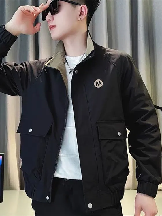 

Men's Casual Workwear Jaet ort Sle Spring Autumn Faion Brand Zipper Decoration Windproof Ox Cloth Youth Fit pe