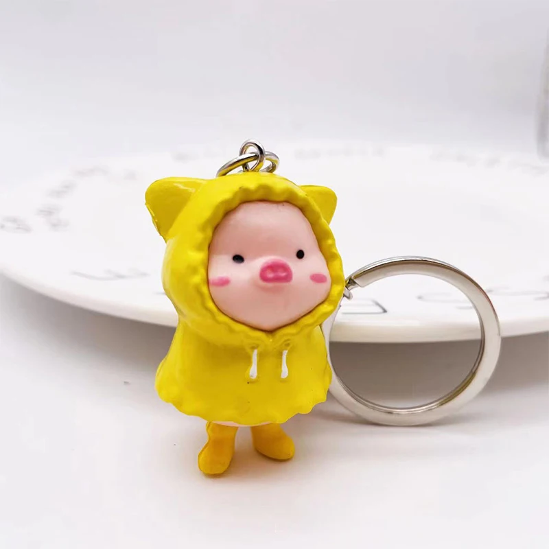 Super Cute Raincoat Piggy Keychain Delicate Retro Multicolor Little Pig Bag Pendant Cartoon Funny Animal Key Ring Gifts