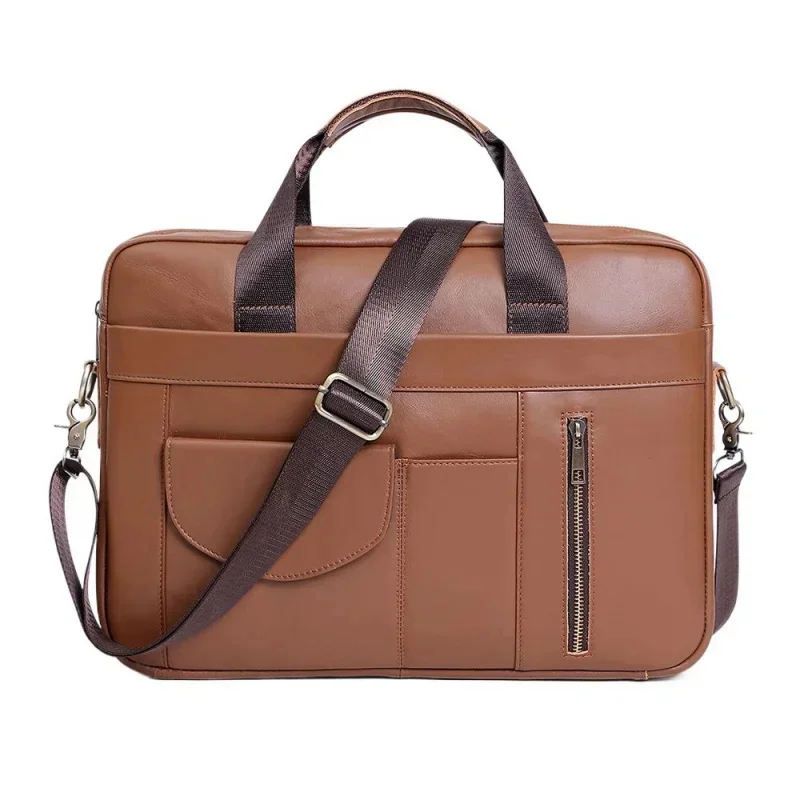 Genuine Leather Men's Briefcase Office Handbag Large Capacity Male Shoulder Messenger Business 15.6 "Inch Laptop Bag