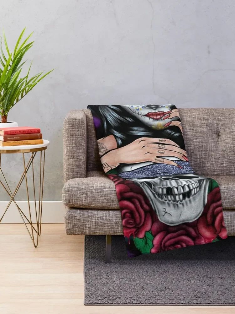 sugar skull floral Tattoo girl day of the dead Throw Blanket Stuffeds Fashion Sofas Blankets