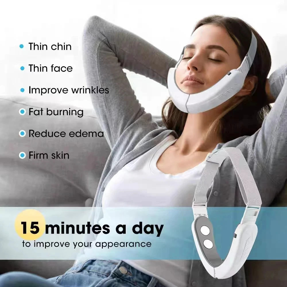 

EMS Double Chin V Shape Lift Belt Facial Lifting Massager Face Slimming Vibration Face Lift Device with Remote Control Skin Care