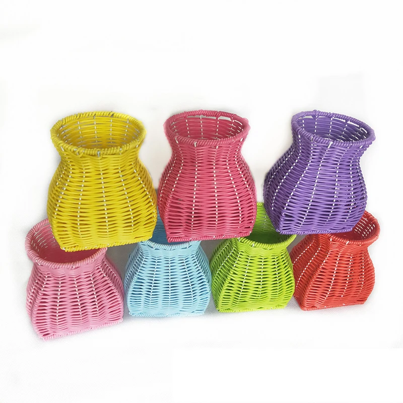 Plastic rattan vase indoor desktop cabinet hand-woven vase dried flower flower arrangement ornament creative home pastoral decor