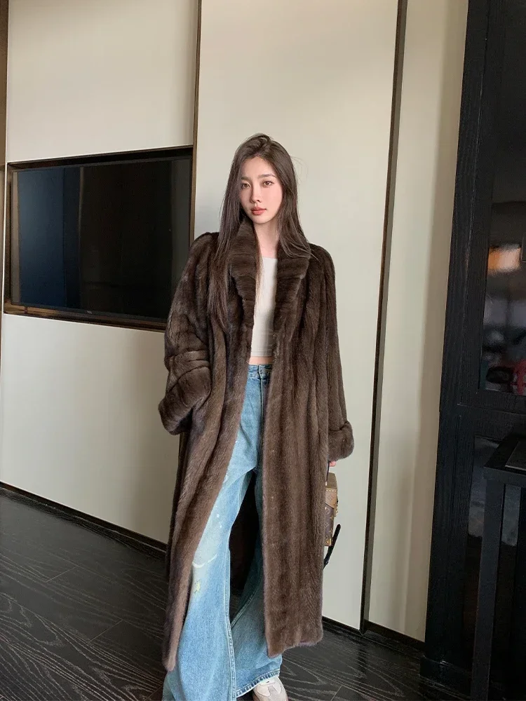 Natural Mink Fur Jacket Luxury Long Fur Coat Women Old Money Style Jackets for Winter 2024 Fashion Womans Clothing шуба женская