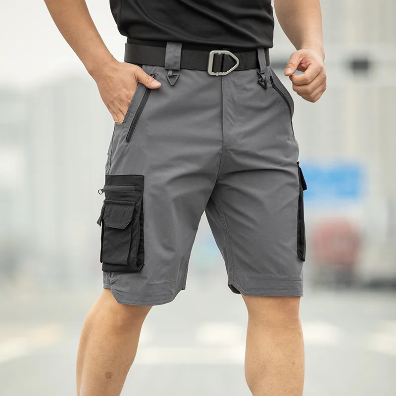 

KIDWHXR Man Summer Knee-length Pant Thin Contrast Color Pocket Men Shorts Loose Straight Breathable Outdoor Sport Male Shorts