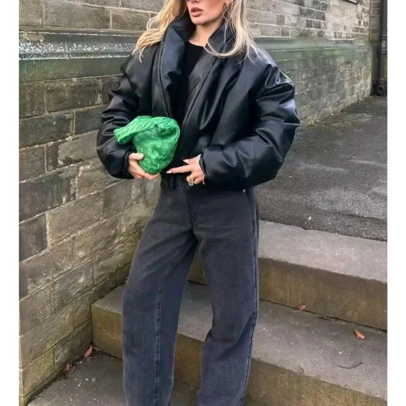 Cappotto invernale da donna nuovo vestibilità ampia lungo Sve in pelle PU con cerniera decorata in cotone Jaet collo alto capispalla Faion