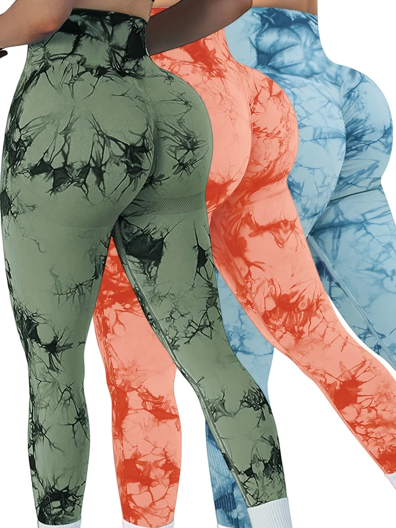 3-Pack Tie Dye Seamless High Waisted Leggings - Tummy Control Scrunch Butt Lifter - Yoga Gym