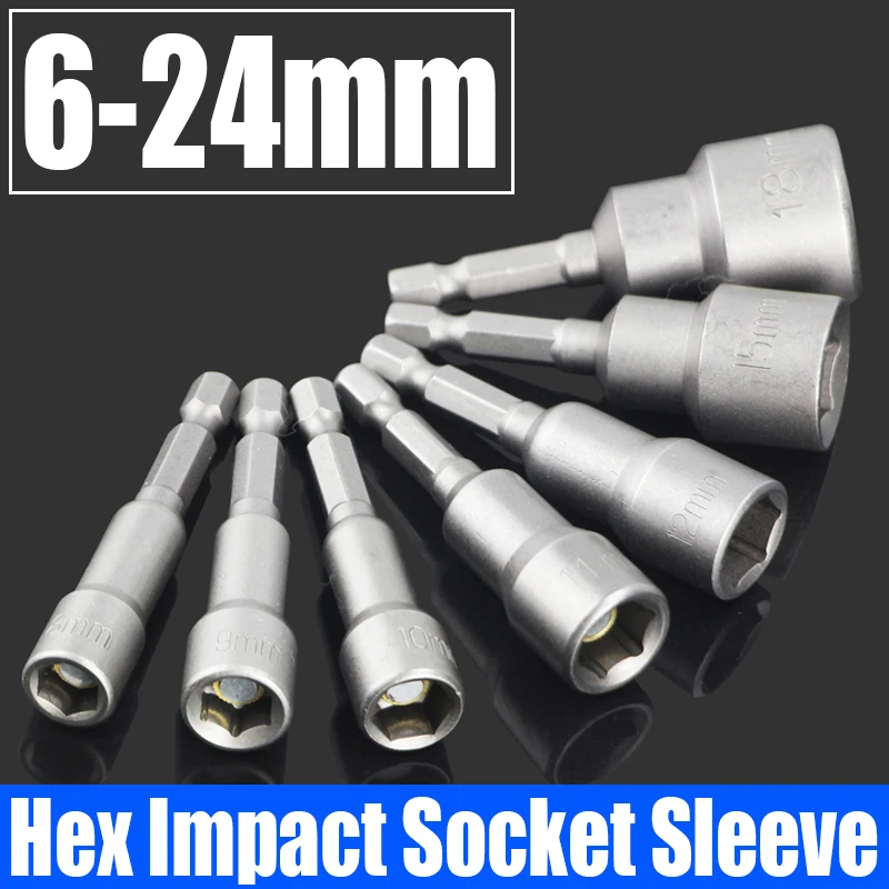 1PCS 6-24mm Hex Socket Sleeve Nozzles Nut Driver Screwdriver Drill Bit Adapter Magnetic Impact Socket Hex Shank Socket Wrench