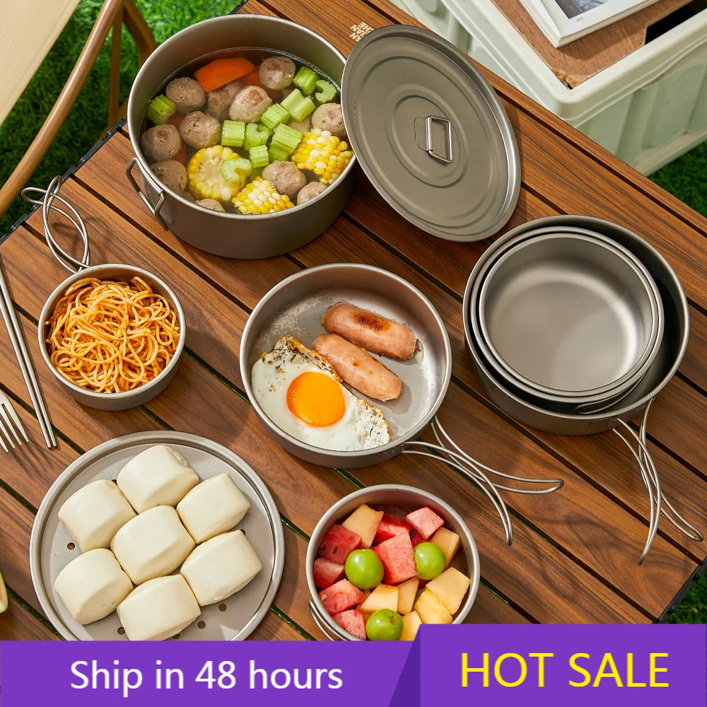 

IMOGY 6-Piece Portable Outdoor Cookware Set Titanium Foldable Camping Frying Pan and Cooking Pot for Outdoor Dining