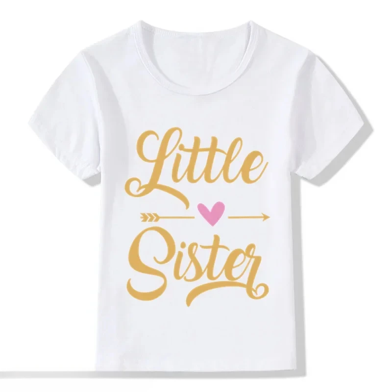 Big Sister Print Baby Girls White Tshirt Boy Summer Short-Sleeved Casual T-shirts Kids Children's Fashion Tops Girl's Summer Tee