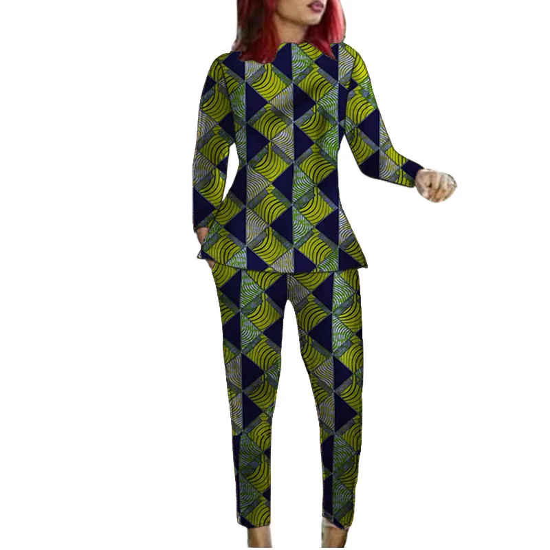 Designer Handmade Women's Groom Suit African Print Couture Costume O Neck Blouse Patch Trouser Party Wear