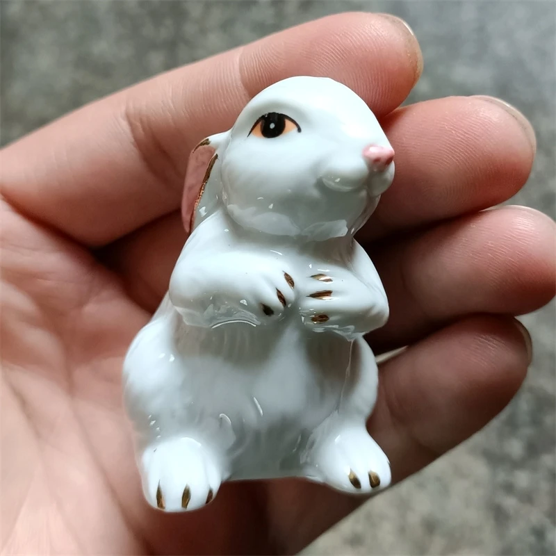 Porcelain Baby Rabbit Miniature Ceramic Amusement Hare Figurine Micro Landscape Decor Fairy Garden Ornament Craft Accessories