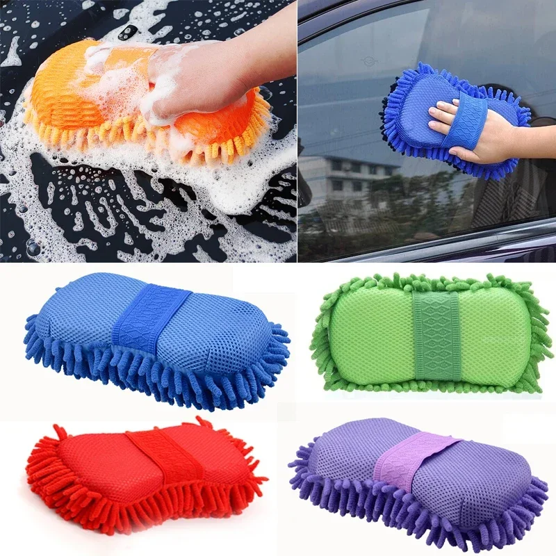 Microfiber Car Washer Sponge Cleaning Car Care Detailing Brushes Washing Towel Brush Auto Double-faced Thick Gloves Accessories