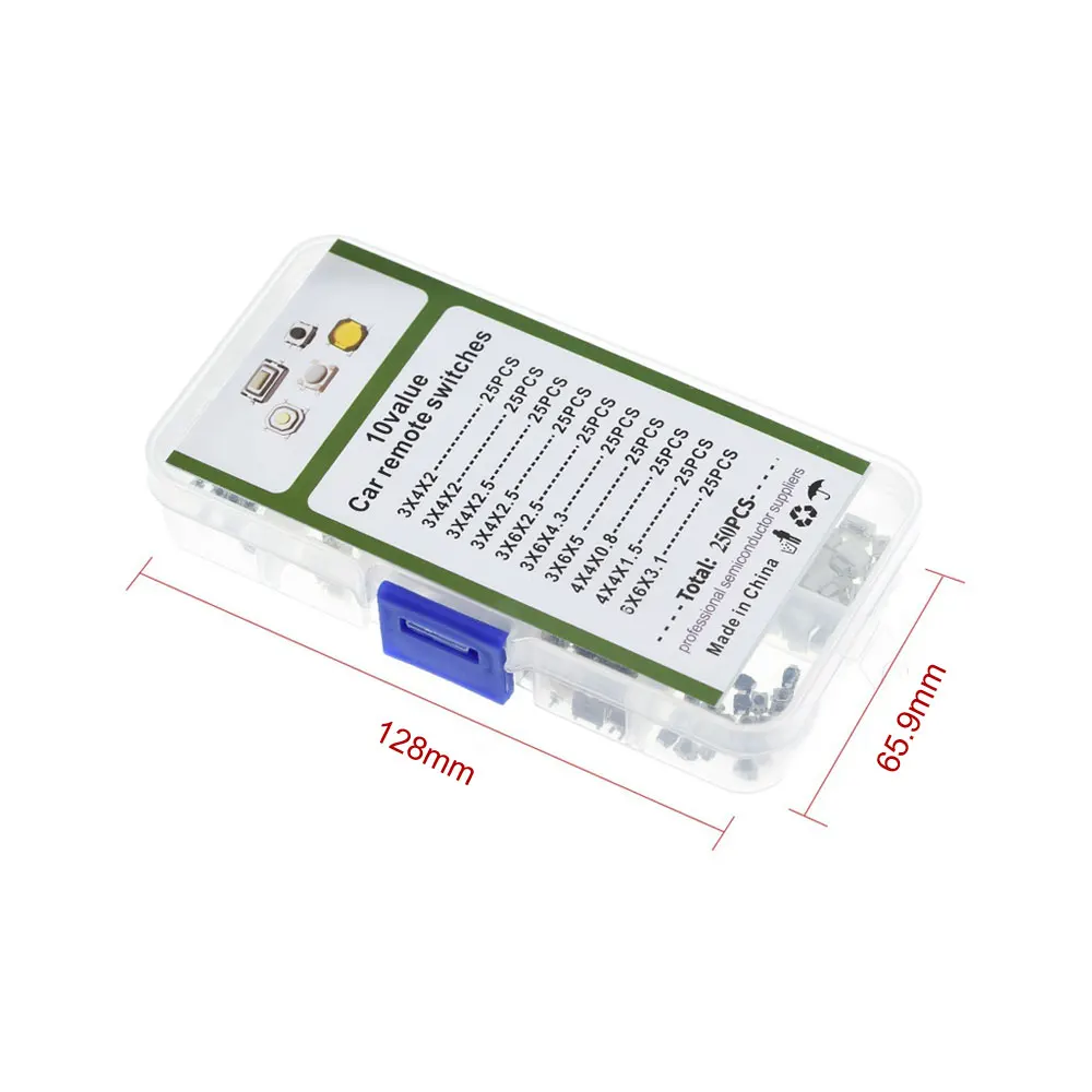 250 Pcs/1 Box Universal 10 Types Car Remote Control Tablet Actile Push Button Switch Car Keys Button Touch Microswitch with Box