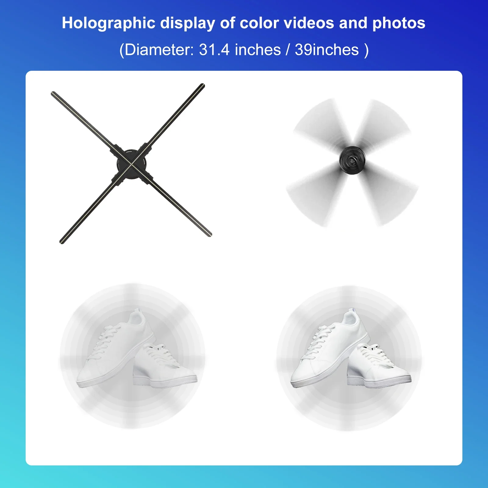 

100cm 3D Advertising Holographic Projector Fan Wifi Led Sign Holographic Lamp Player Display Product 3D Pictures Logo Light