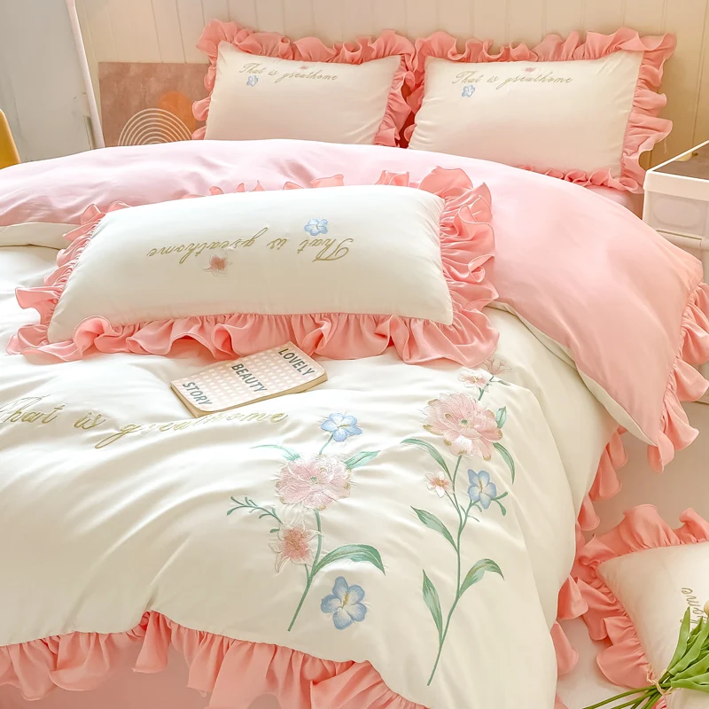 3pcs Elegant embroidery Duvet Cover Set pillowcase soft Bedding Set for bedroom guest room