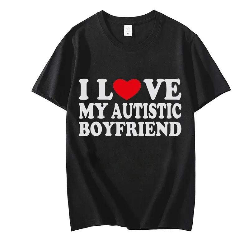 Printed T-shirt I Love My Autistic Boyfriend and Girlfriend Matching Clothing for Couples I Heart My Autistic BF/GF