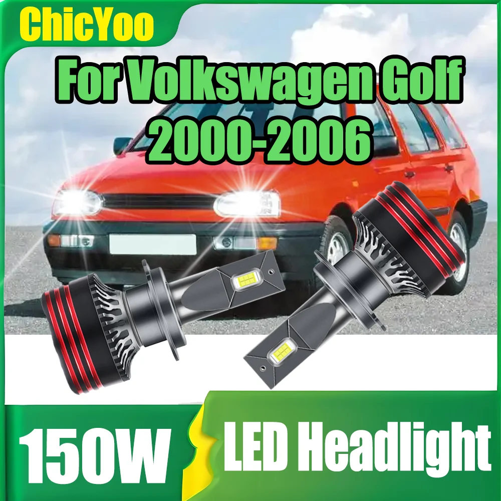 

2 шт., светодиодные автомобильные фары высокой мощности H7 150 Вт, 6000 К, белые автомобильные фары, лампы Plug and Play 30000LM для Volkswagen Golf 2000-2006