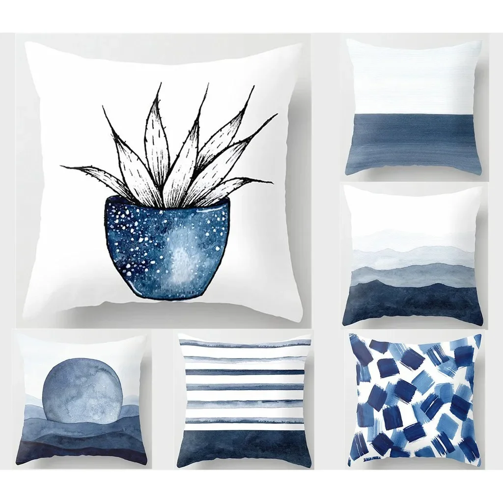 Navy Blue Geometric throw pillow cover with short plush print living room sofa decoration cushion cover pillow covers decorative