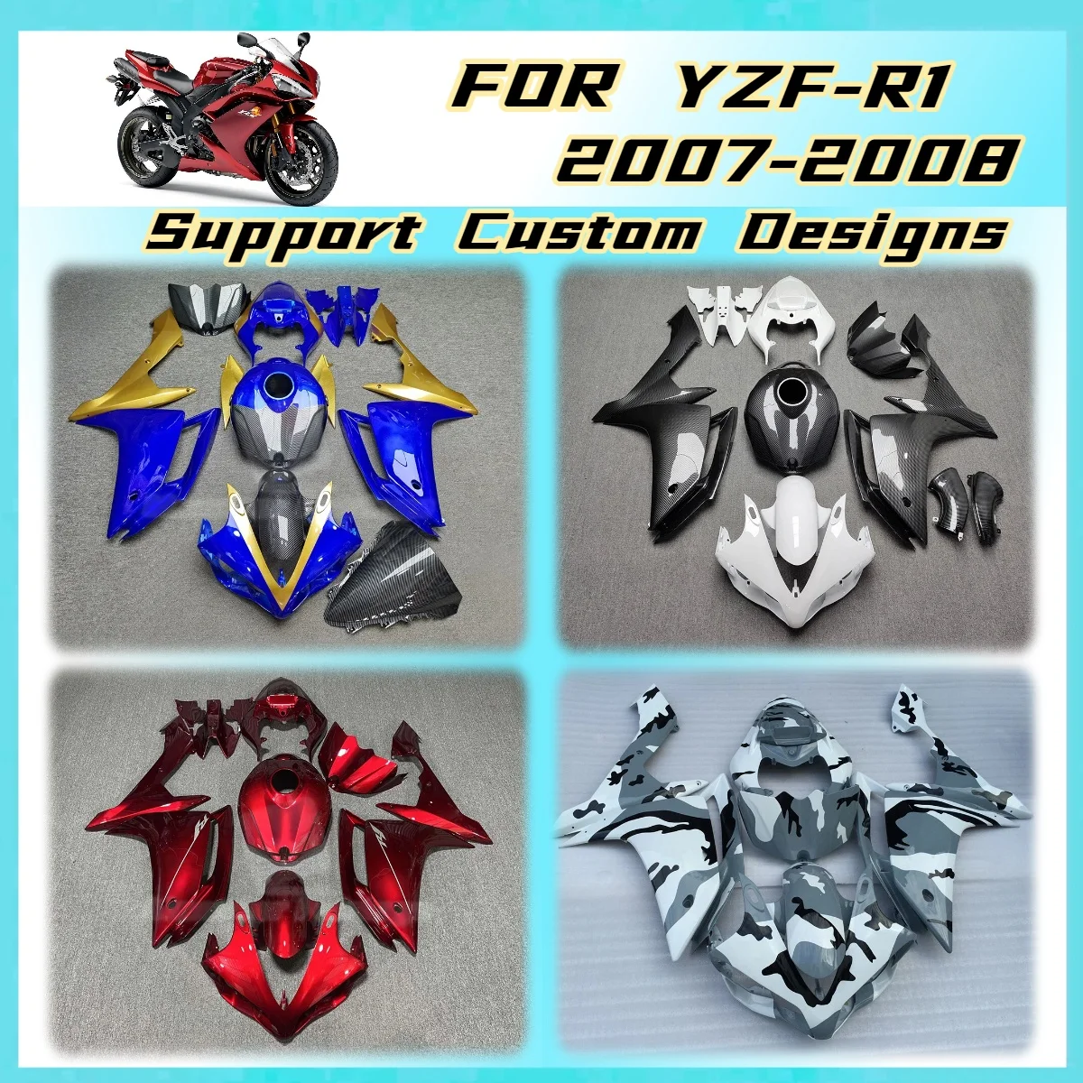 Carbon Fiber Look 2007 2008 YZFR1 Fairing Kit Perfect Fit for Yamaha YZF R1 07 08 Direct Replacement Fairings Set