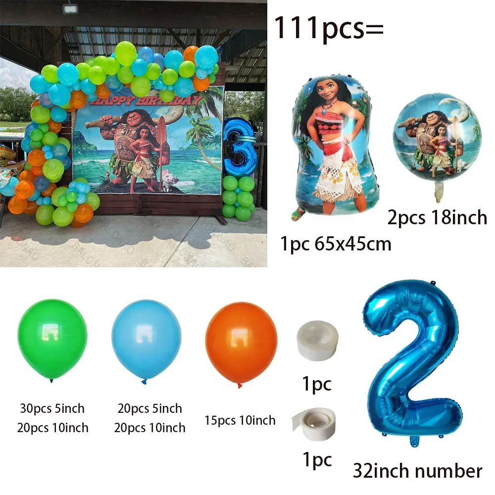 111Pcs Moana Princess Foil Ballon Set Party Supplies 1-9 Year Old Anniversary Inflate Helium Globos Party Decoration DIY Gift