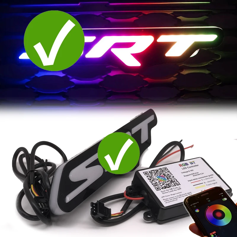 

1pc Front Grille RGB LED Front Emblem Badge Light For Dodge S.R.T Model App Controlled Flashing Flowing Auto Pa