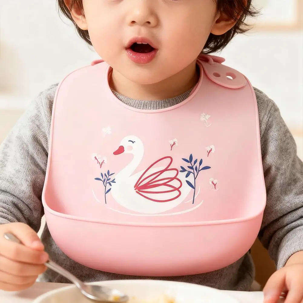 

﻿ Waterproof Baby Bibs Soft Silicone Cartoon Aprons for Girls & Boys Adjustable Leak-Proof Feeding Bibs Safety Skin-friendly