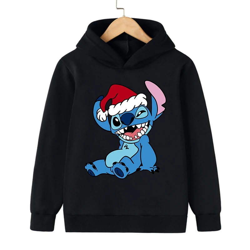 y2k Disney Christmas Stitch Hoodie Children Cartoon Kid Girl Boy Lilo and Stitch Sweatshirt Hoody Baby Casual Top Clothes