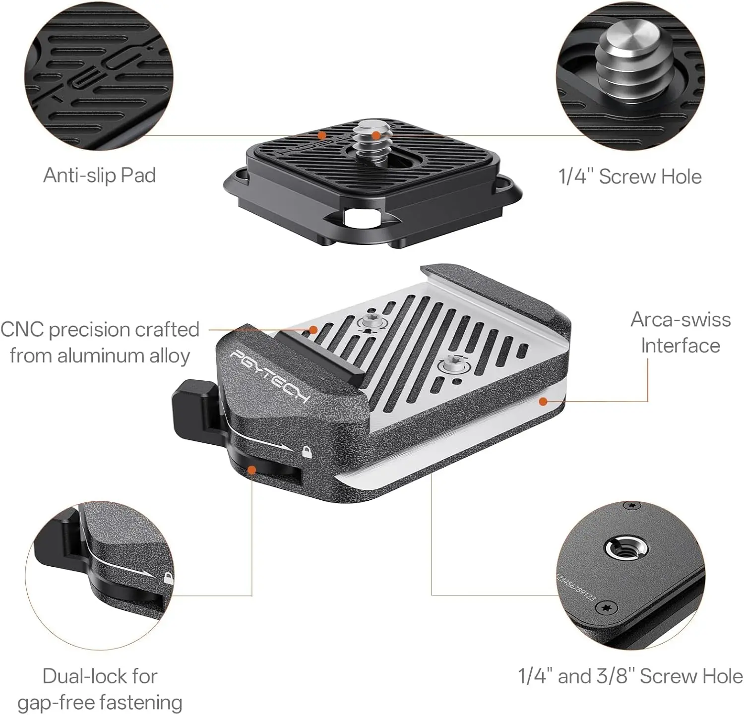 PGYTECH Quick Release Plate & Clamp V2, Arca Swiss Plate Camera Mount with 1/4\