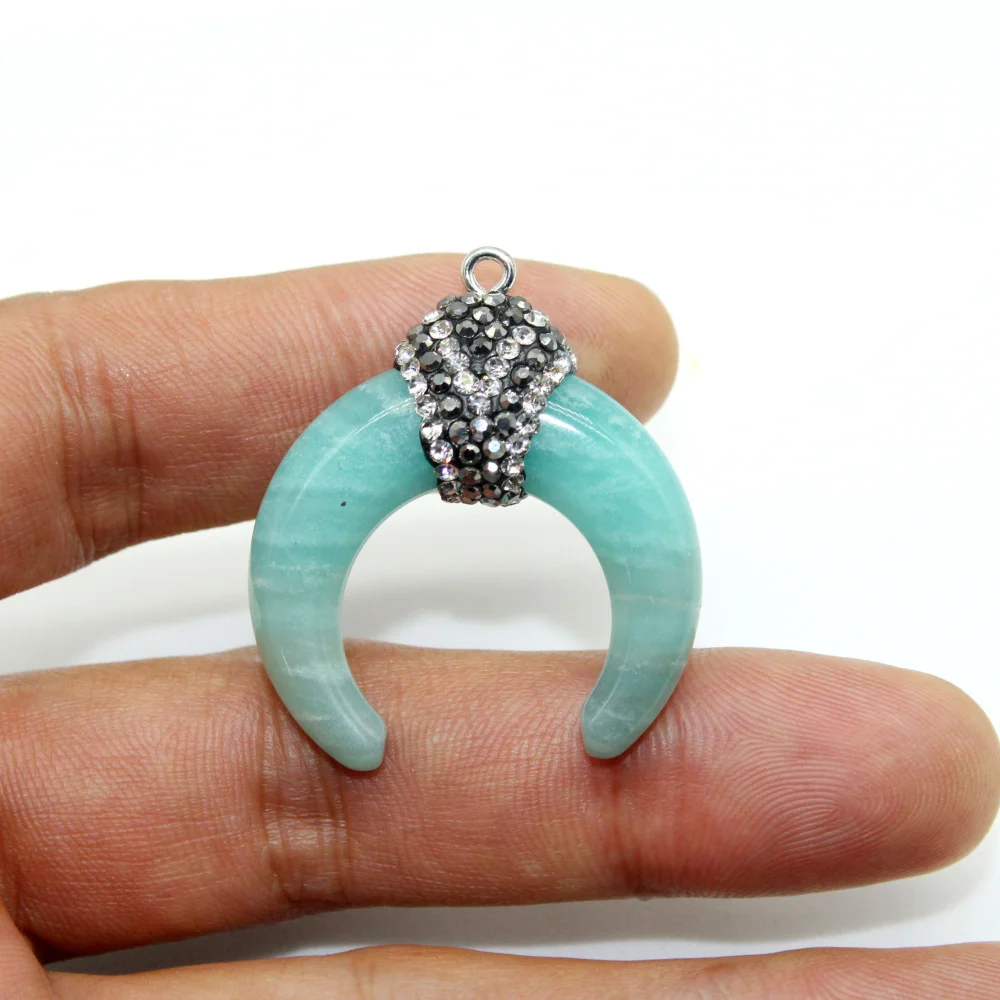 Natural Stone Amazonite Pendant lapis lazuli obsidian Blue Moon Pendants  DIY Make Jewelry Necklace Earring Accessories for Wome