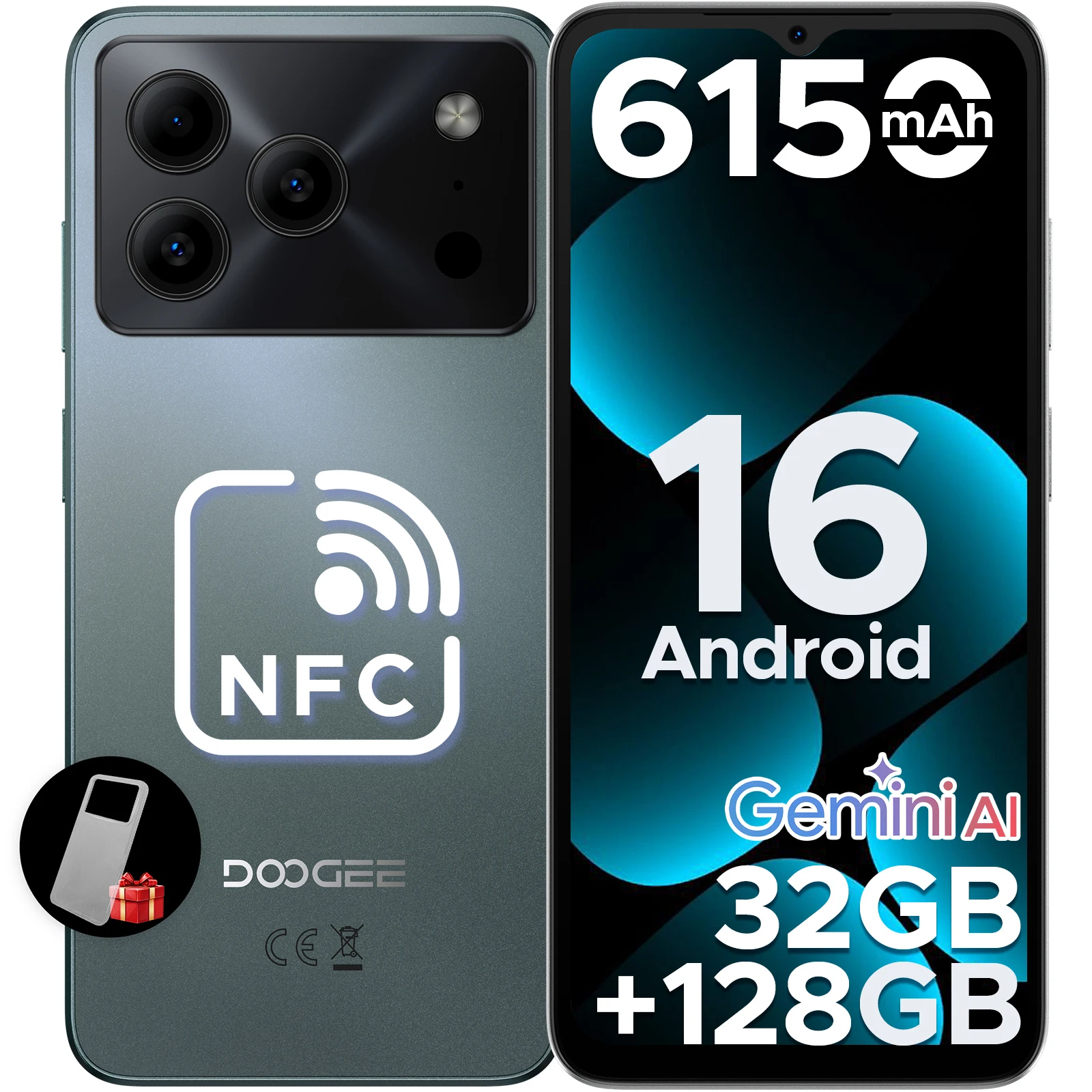 DOOGEE Note56 Pro - Android 16 Smartphone met Gemini AI, 6.56" scherm, 6150mAh batterij, 32GB RAM (4+28), 128GB opslag, Widevine L1 - afbeelding 1