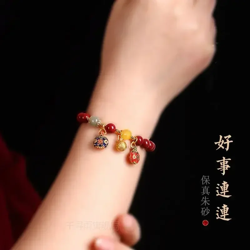 Natural Cinnabar Gold-swallowing Beast Bracelet Female Bring In Wealth and Treasure Hand String Couple Jewelry Birthday Gift