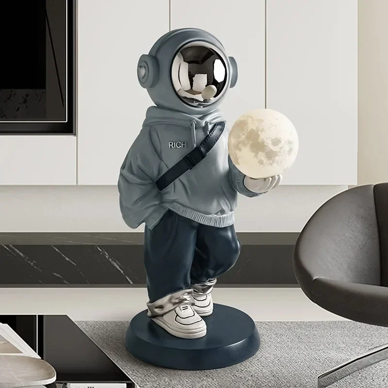 Home Decor Large Astronaut Resin Statue Floor Decoration Ornament Living Room Decor Moon Sensor Lighting Creative Floor Lamps