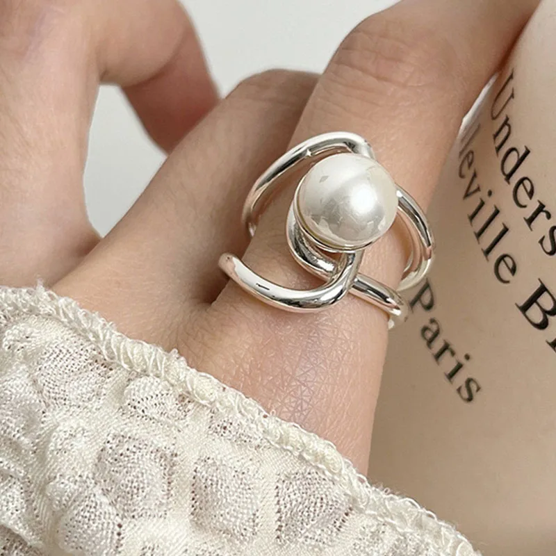 925 Sterling Silver Rings for Women Couple Minimalist Handmade Simple Pearl CZ Ring Fine Jewelry Gift Prevent Allergy