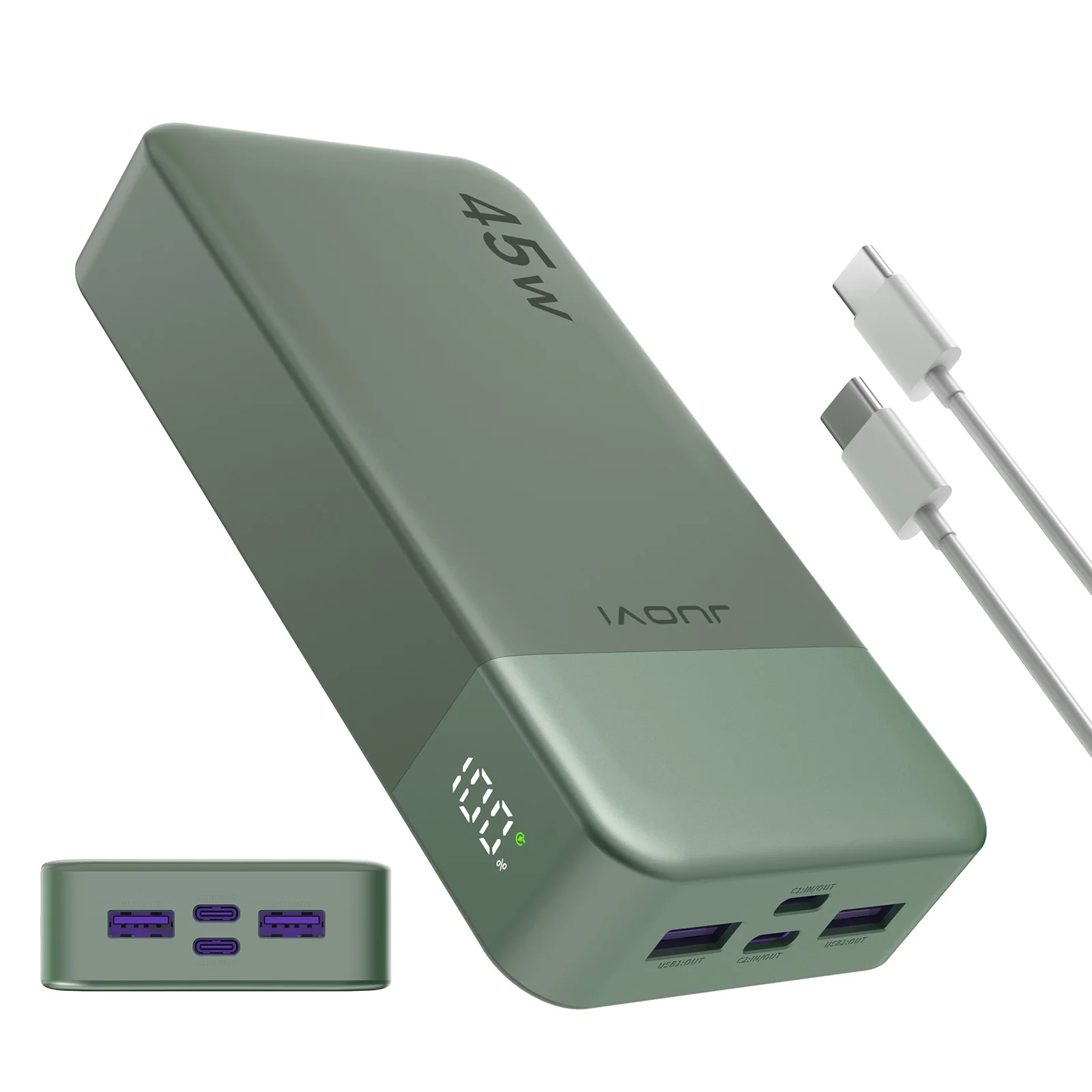 JUOVI Powerbank 20000mAh 45W Schnellladegerät, Superschnelle Aufladung Tragbares Ladegerät mit LED-Anzeige für iPhone 17 16 15