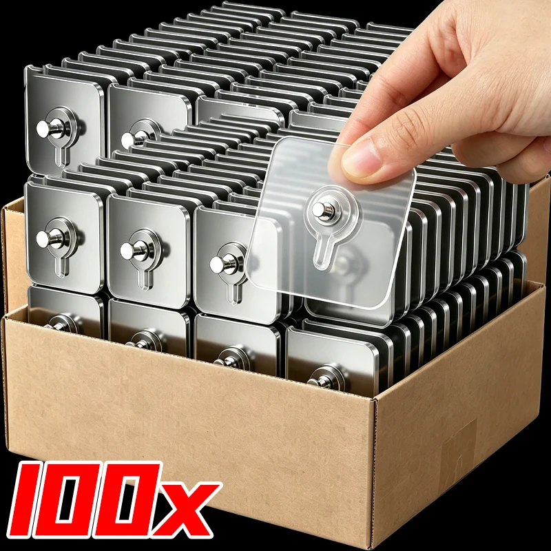 100/10x Adhesive Hooks Picture Frame Holder Poster Photo Clock Waterproof No Drilling Hooks Home Bathroom Hanger Screw Racks