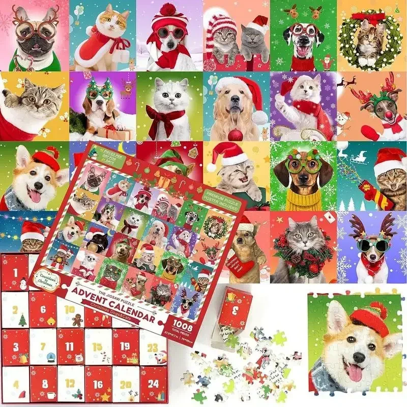 

Lovely Dogs Puzzle Advent Calendar Christmas Countdown Calendar Jigsaw Puzzles Blind Gift Box for Kids Favor Christmas Gifts