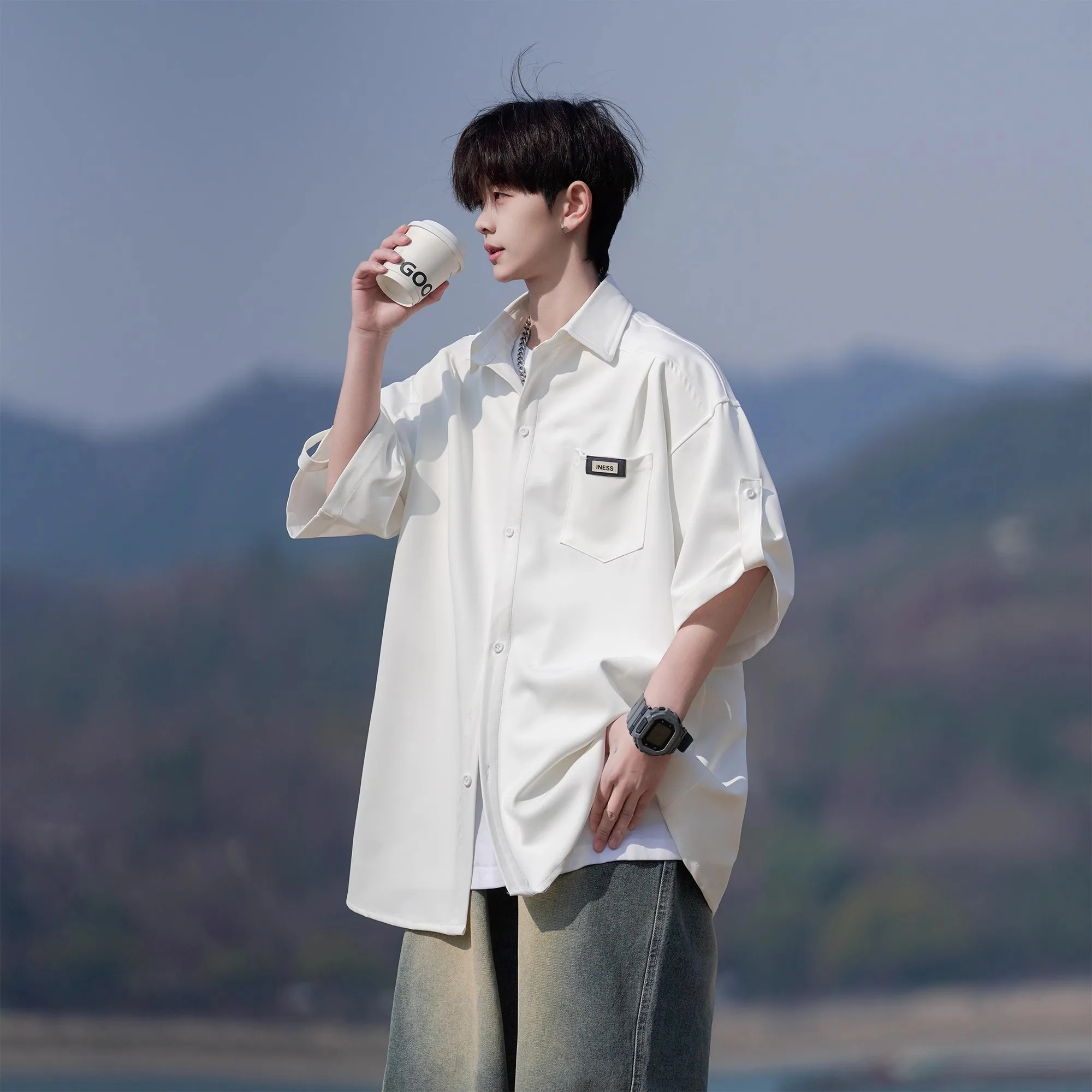 

Мужская летняя новая свободная повседневная рубашка-куртка из ледяного шелка Bla Ice Silk: дышащая, удобная, легкая