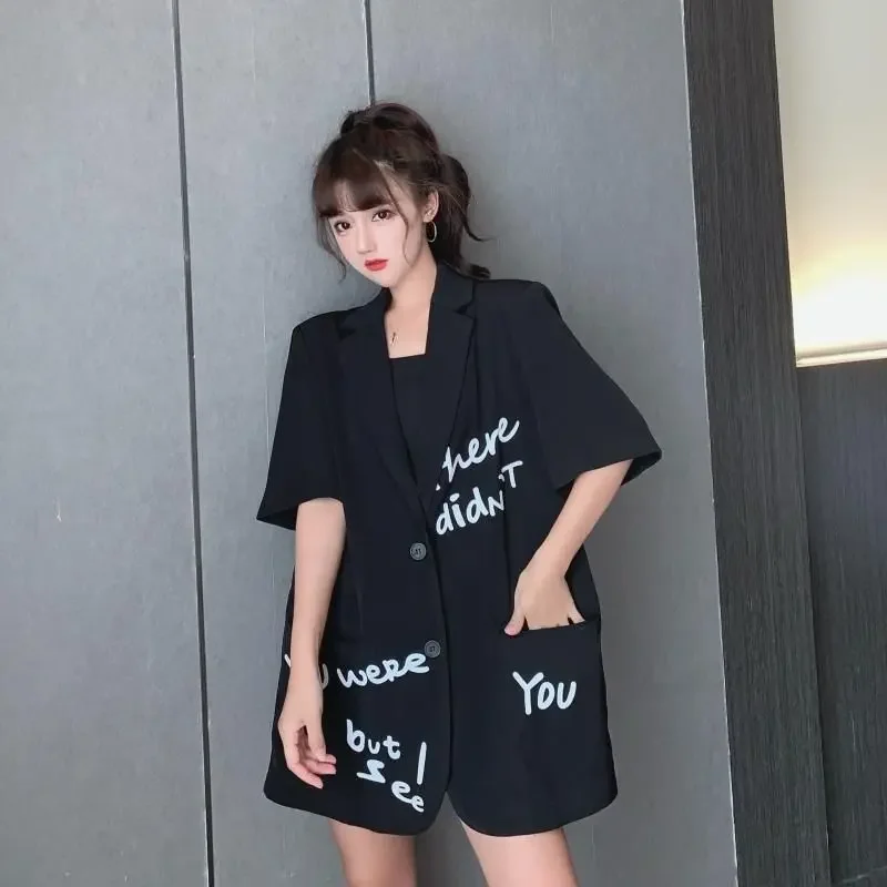 Oversized Summer Thin Short Sleeve Blazer Women Y2k Top Korean Fashion Jacket Casual Coats Loose White Black Blazer New