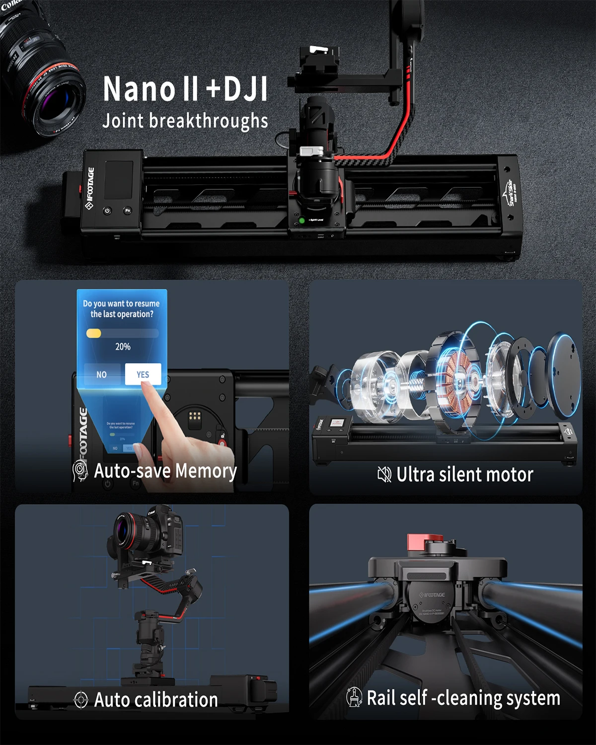 IFOOTAGE Shark Slider Nano II — 660 Mini Motorized Camera Long Version,Aluminum Alloy Dolly Track,Video Stabilizer Rail Panorama - Image 6
