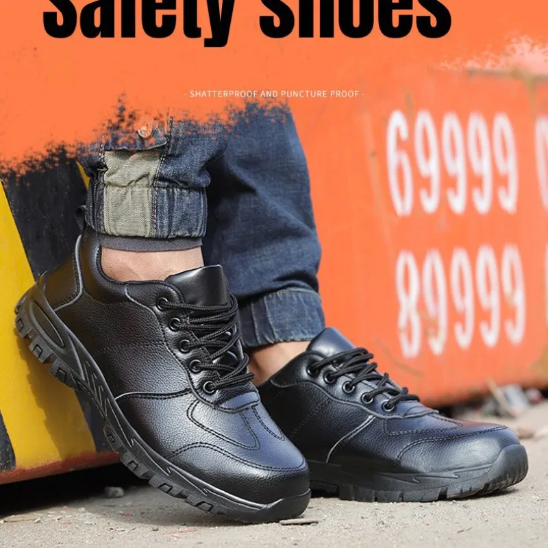Waterproof Safety Shoes Men Steel Toe Work Boots Anti-smash Puncture-Proof Leather Shoes Protective Boots Indestructible Shoes