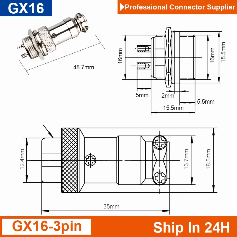 GX16 Aviation Plug Socket 3Pin 125V 5A M16 Power Connector Metal Male Female 16mm Mount Cable Wire Solder Circular Adapter 10pcs