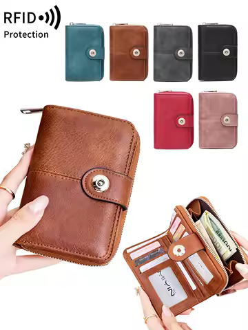 Vintage feminino rfid bloqueio multi-função carteira curta moda grande capacidade zíper moeda carteira simples id titular do cartão de crédito