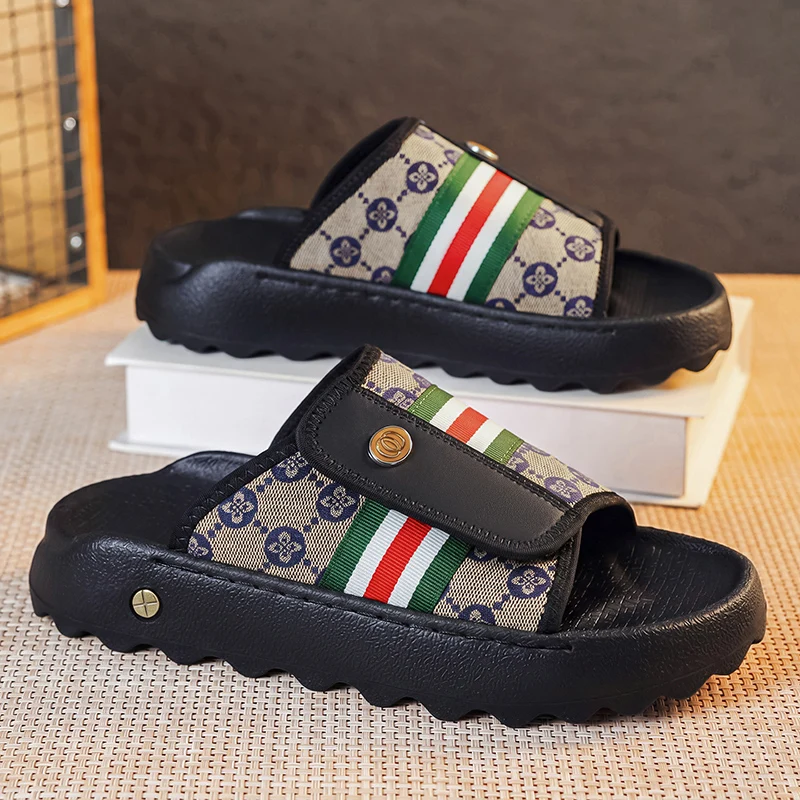 Men's One-Strap Slides Casual Slippers Summer New Breathable Light Outdoor Beach Shoes Quick Dry Pool Soft Sole Comfort Slippers