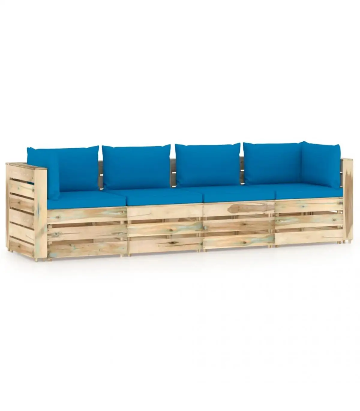 Garden sets 4 seater garden sofa with green impregnated wood cushions